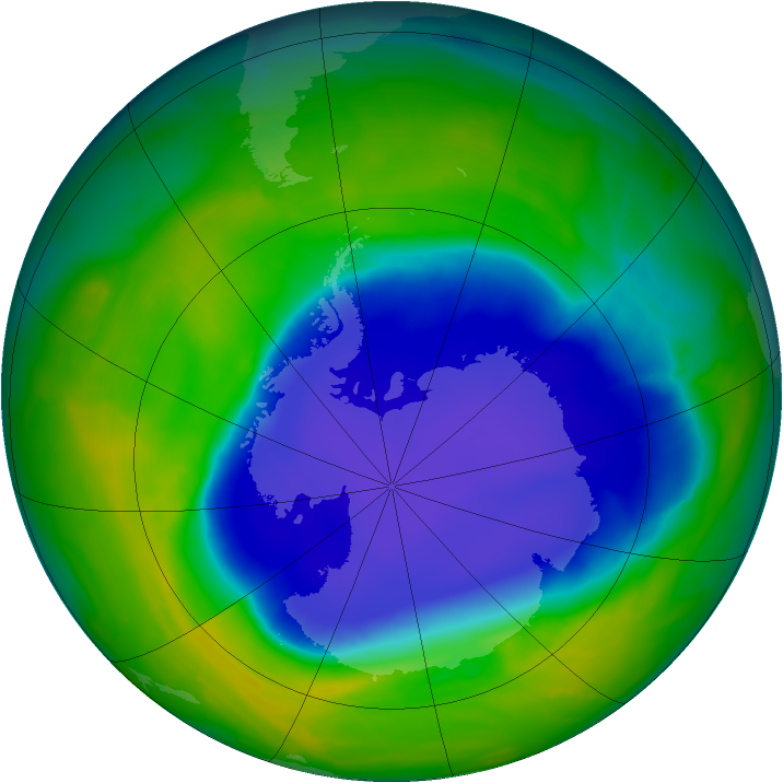 Antarctic ozone map for 03 November 2008